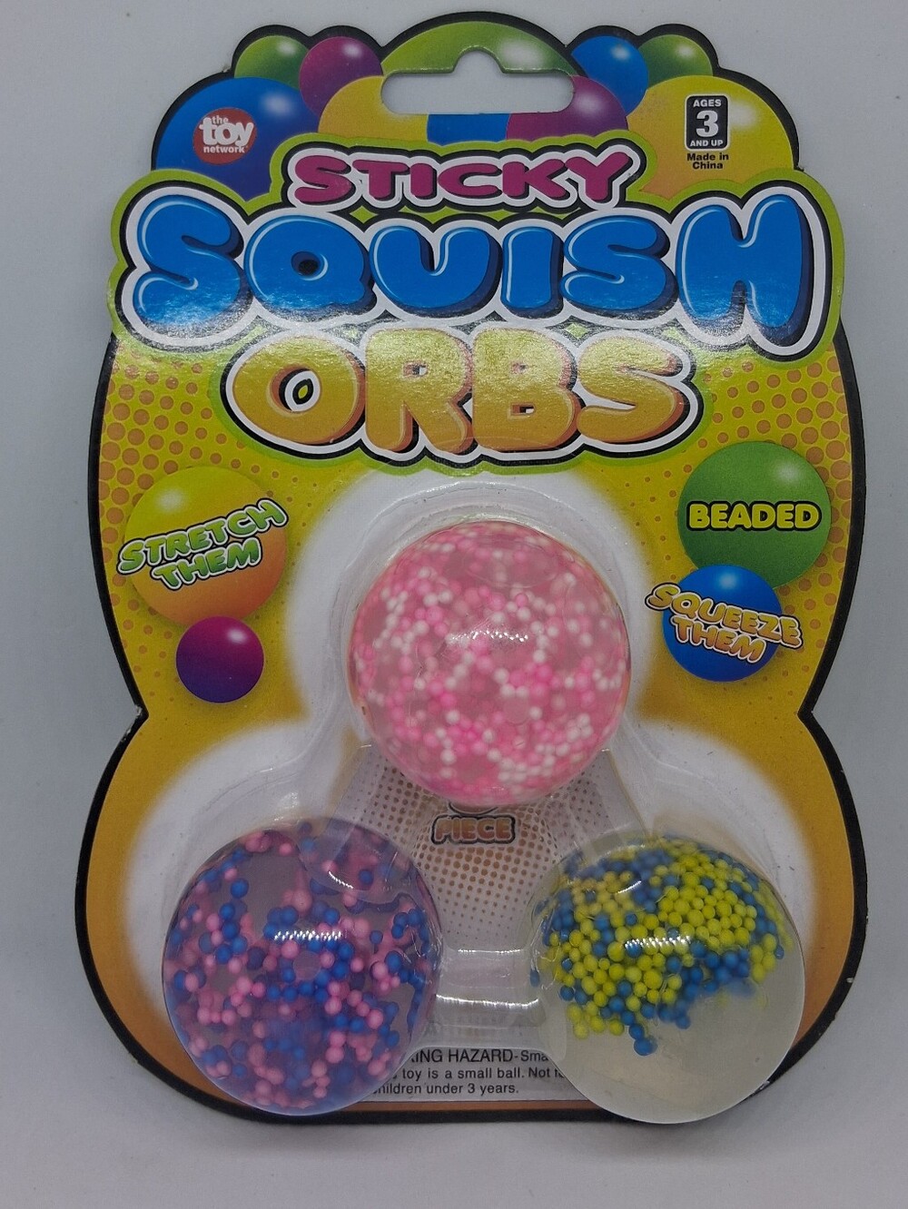 Squishy Sticky Squish Orbs Beaded Toy - Pink, Blue, Yellow Crunchy Jelly Texture